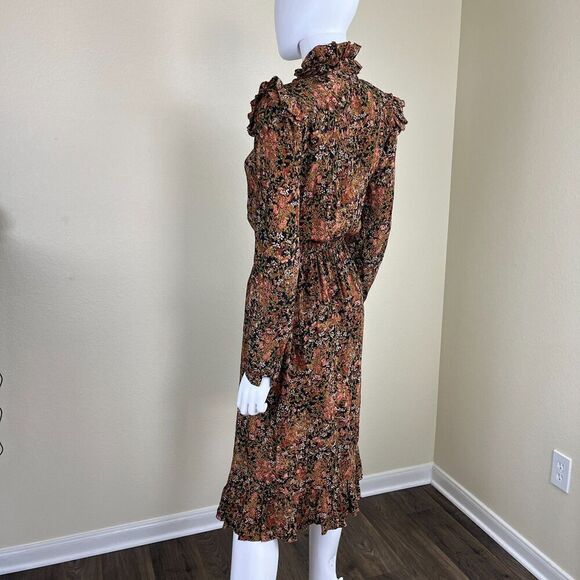 Vintage Norma Walter Women's Size 4 Floral Crepe Silk Ruffle Midi Dress Peasant - Picture 11 of 14